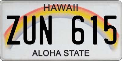 HI license plate ZUN615