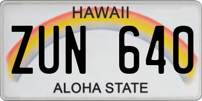 HI license plate ZUN640