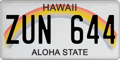 HI license plate ZUN644