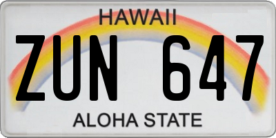 HI license plate ZUN647