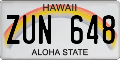 HI license plate ZUN648
