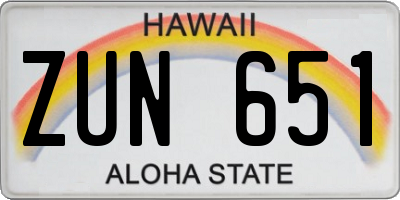 HI license plate ZUN651