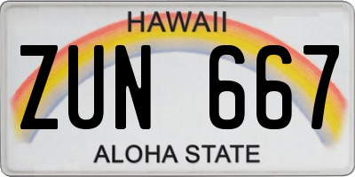 HI license plate ZUN667