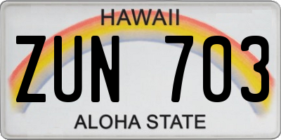 HI license plate ZUN703