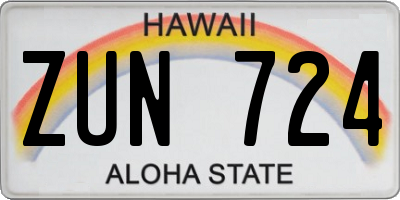 HI license plate ZUN724