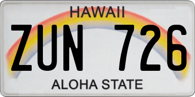 HI license plate ZUN726