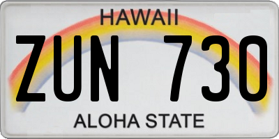 HI license plate ZUN730