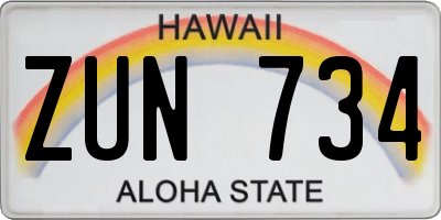 HI license plate ZUN734