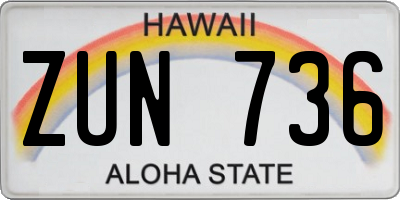 HI license plate ZUN736