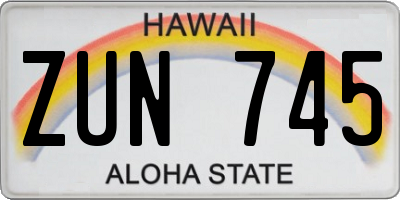 HI license plate ZUN745