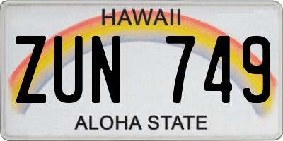 HI license plate ZUN749