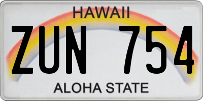 HI license plate ZUN754