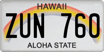 HI license plate ZUN760