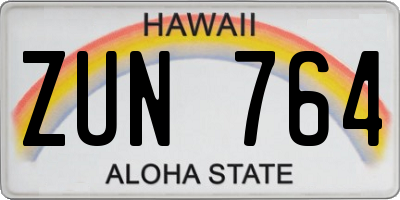 HI license plate ZUN764