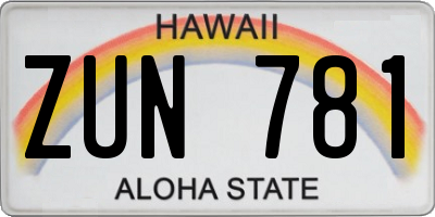 HI license plate ZUN781