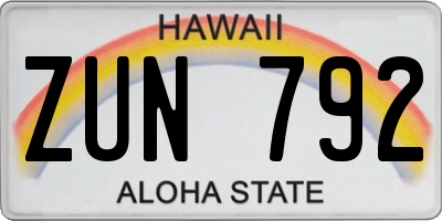 HI license plate ZUN792