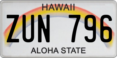 HI license plate ZUN796