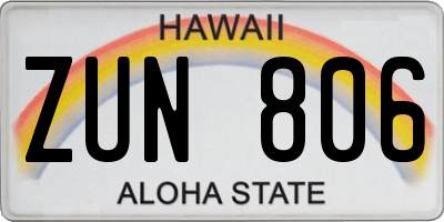 HI license plate ZUN806