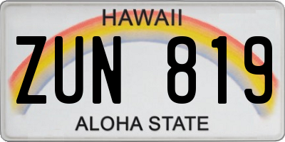 HI license plate ZUN819