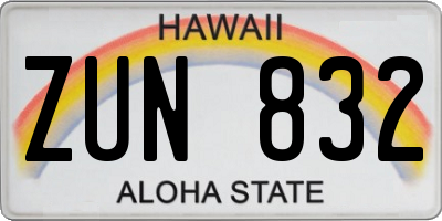 HI license plate ZUN832