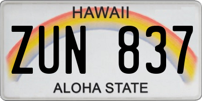 HI license plate ZUN837