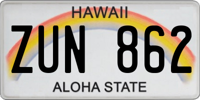 HI license plate ZUN862
