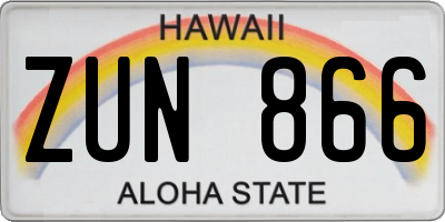 HI license plate ZUN866