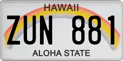 HI license plate ZUN881