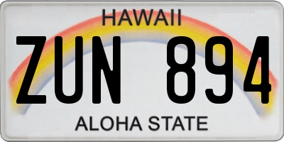 HI license plate ZUN894