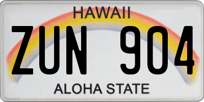 HI license plate ZUN904