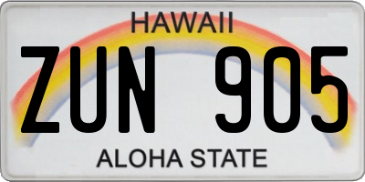 HI license plate ZUN905