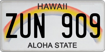HI license plate ZUN909