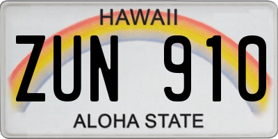 HI license plate ZUN910