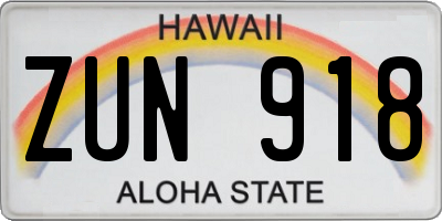 HI license plate ZUN918