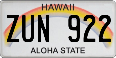 HI license plate ZUN922
