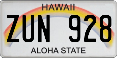 HI license plate ZUN928