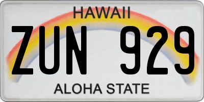HI license plate ZUN929