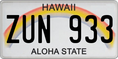 HI license plate ZUN933