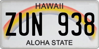 HI license plate ZUN938