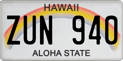 HI license plate ZUN940