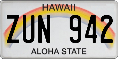 HI license plate ZUN942