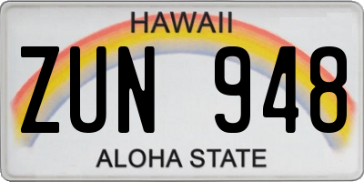 HI license plate ZUN948
