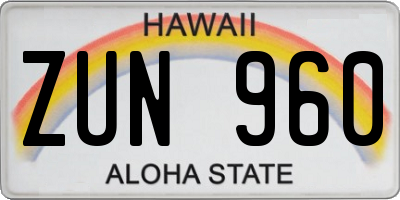 HI license plate ZUN960