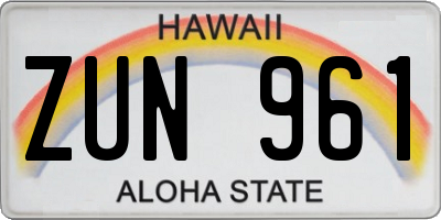 HI license plate ZUN961