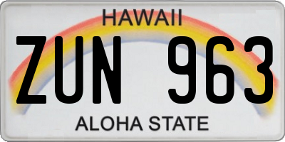 HI license plate ZUN963