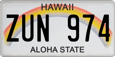 HI license plate ZUN974
