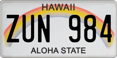 HI license plate ZUN984