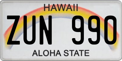 HI license plate ZUN990