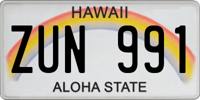 HI license plate ZUN991