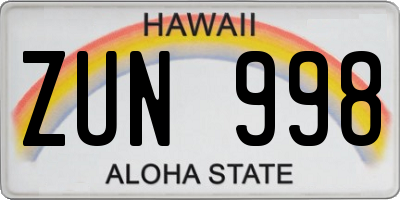 HI license plate ZUN998